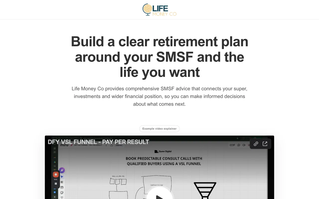 Landing page preview for Life Money Co